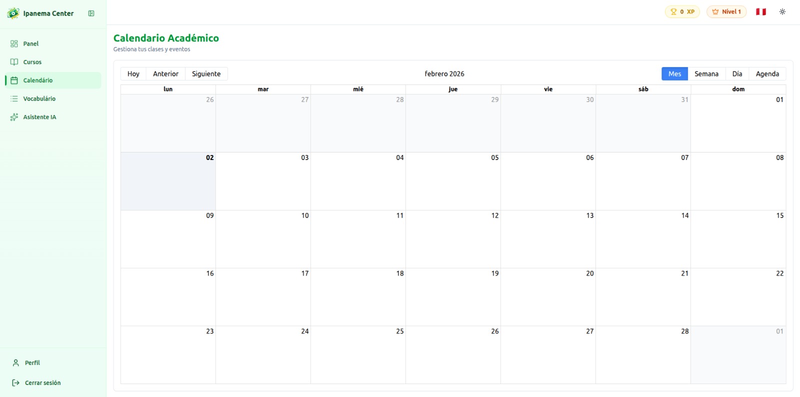 Calendario de Clases